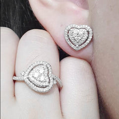 PREORDER | Classic Heart Halo Diamond Jewelry Set 14kt