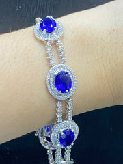 PREORDER | Sapphire Gemstones Oval Baguette Diamond Bracelet 14kt
