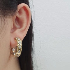 Golden In & Out Floral Clover Semi Hoop Diamond Earrings 14kt