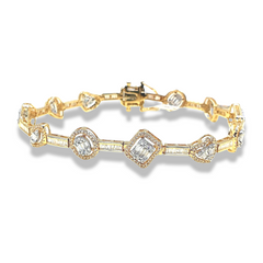 Golden Cluster Shape Tennis Diamond Bracelet 14kt
