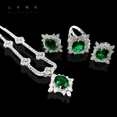 PREORDER | Oval Deco Green Emerald Full Gemstones Diamond Jewelry Set 14kt