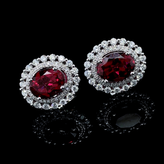 PREORDER | Oval Red Ruby Gemstones Diamond Earrings 14kt