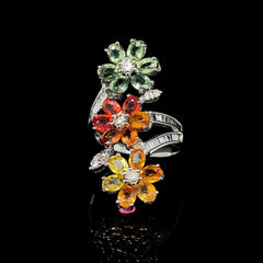 PREORDER | Floral Sapphire Gemstones Diamond Ring