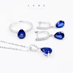 PREORDER | Blue Sapphire Teardrop Full Gemstones Diamond Jewelry Set 14kt