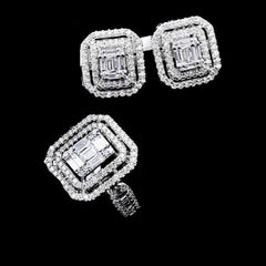 PREORDER | Classic Emerald Double Halo Diamond Jewelry Set 14kt