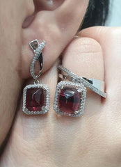PREORDER | Red Ruby Dangling Gemstones Diamond Jewelry Set 14kt