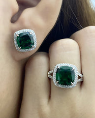 PREORDER | Cushion Green Emerald Gemstones Diamond Jewelry Set 14kt