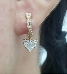 PREORDER | Golden Heart Invisible Setting Dangling Diamond Earrings 14kt