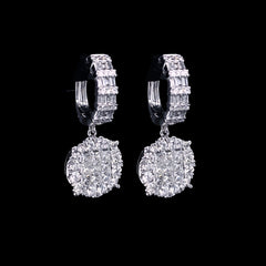 PREORDER | Round Invisible Setting Baguette Dangling Diamond Earrings 14kt