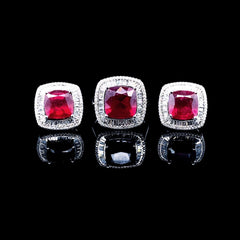 PREORDER | Cushion Red Ruby Baguette Gemstones Diamond Jewelry Set 14kt