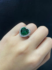 5岁 |心形光环绿色祖母绿钻石戒指 14kt 