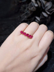 PREORDER | Golden Pink Ruby Heart Half Eternity Gemstones Ring 18kt Gold