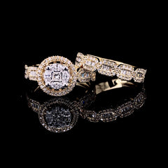 PREORDER | Golden Round Invisible Setting Paved Band Twin Pair Diamond Ring 14kt