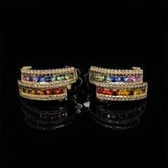 PREORDER | Golden Rainbow Sapphire Gemstones Diamond Earrings 14kt