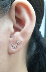 Rose Butterfly Deco Second Piercing Stud Diamond Earrings 14kt