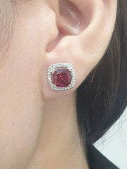 PREORDER | Red Ruby Halo Stud Gemstones Diamond Earrings 14kt