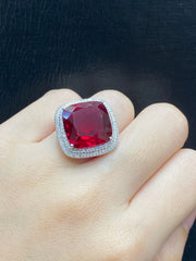 PREORDER | Large Red Ruby Cushion Gemstones Diamond Jewelry Set 14kt
