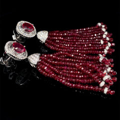 PREORDER | Red Ruby Tassle Gemstones & Diamonds Earrings 14kt