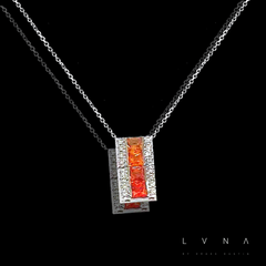 PREORDER | Fiery Orange Red Sapphire Bar Gemstones Diamond Necklace 14kt