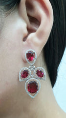PREORDER | Oval Pear Red Ruby Deco Gemstones Diamond Earrings 14kt