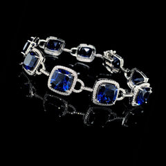 蓝宝石垫形钻石手链 14kt