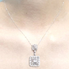 Flora Square Drop Diamond Necklace 16-18” 18kt White Gold Chain