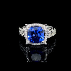 Blue Sapphire Chain Gemstones Diamond Ring 14kt