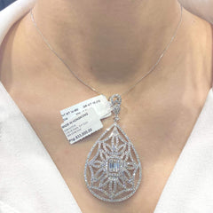 Large Pear Shape Medallion Pendant Diamond Necklace 18kt