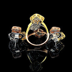 PREORDER | Multi-Tone Trio Cushion Cluster Paved Diamond Jewelry Set 14kt