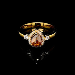 LVNA Signatures Orange Red Diamond Cabochon Ring 14kt