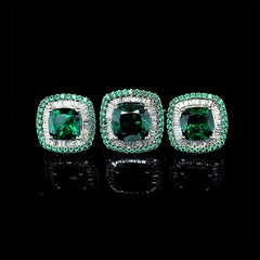 PREORDER | Cushion Green Emerald Deco Gemstones Diamond Jewelry Set 14kt