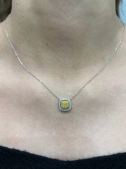 LVNA Signatures Rare Cushion Halo Rare Yellow Colored Diamond Necklace 14kt