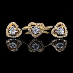PREORDER | Golden Classic Heart Halo Diamond Jewelry Set 14kt