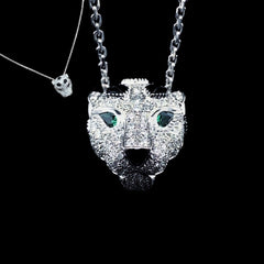 PREORDER | Green Emerald Eyed Studded Panther Gemstones Diamond Necklace 18kt