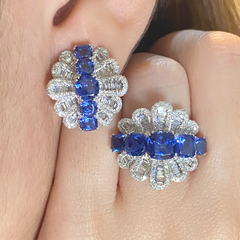 PREORDER | Blue Sapphire Cushion Deco Gemstones Diamond Jewelry Set 14kt