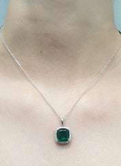 PREORDER | Green Emerald Cushion Gemstones Diamond Necklace 14kt