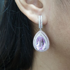 紫水晶梨形吊坠钻石耳环 14kt