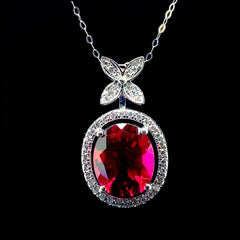 PREORDER | Big Floral Gemstones Diamond Oval Ruby Necklace 16-18" 18kt