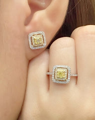 PREORDER | Yellow Square Halo Colored Diamond Jewelry Set 14kt