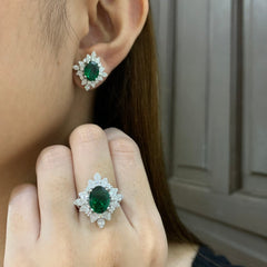 PREORDER | Oval Deco Green Emerald Full Gemstones Diamond Jewelry Set 14kt