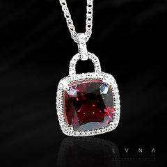Red Ruby Lock Gemstones Diamond Necklace 14kt