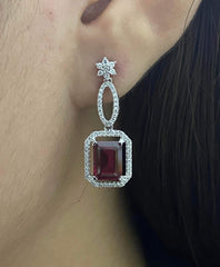 PREORDER | Infinity Red Ruby Emerald Dangling Gemstones Diamond Earrings 14kt
