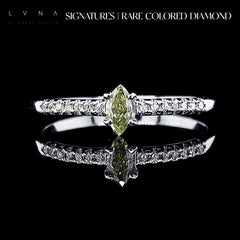 LVNA Signatures 0.29cts VVS Fancy Rare Green Marquise Paved Gemstones Diamond Ring 14kt