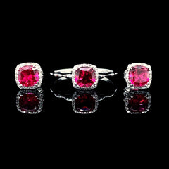 PREORDER | Classic Red Ruby Nano Gemstones Diamond Jewelry Set 14kt