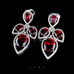 PREORDER | Oval Pear Red Ruby Deco Gemstones Diamond Earrings 14kt