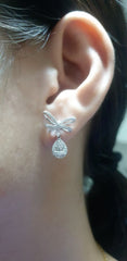 Ribbon Pear Drop Deco Dangling Diamond Earrings 14kt