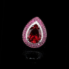 PREORDER | Large Pear Red Ruby Gemstones Diamond Cocktail Ring 14kt