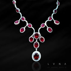 PREORDER | Grand Sliver Oval Red Ruby Gemstones Diamond Necklace 14kt