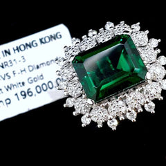 PREORDER | Floral Halo Paved Green Emerald Statement Gemstones Diamond Ring 14kt