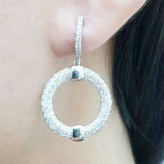 Paved Circle Drop Dangling Diamond Earrings 14kt